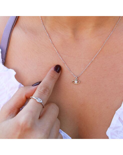 Set mit Lilienhalsband/verstellbarem Augenring aus goldfarbenem Messing/weißem Zirkonia