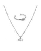 Set mit Lilienhalsband/verstellbarem Augenring aus goldfarbenem Messing/weißem Zirkonia