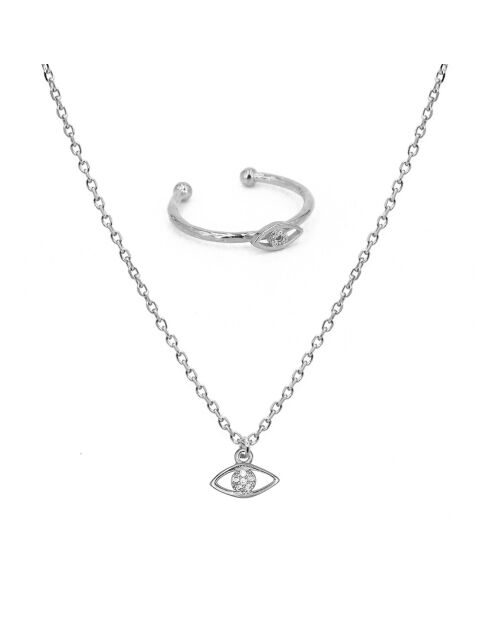 Set mit Lilienhalsband/verstellbarem Augenring aus goldfarbenem Messing/weißem Zirkonia