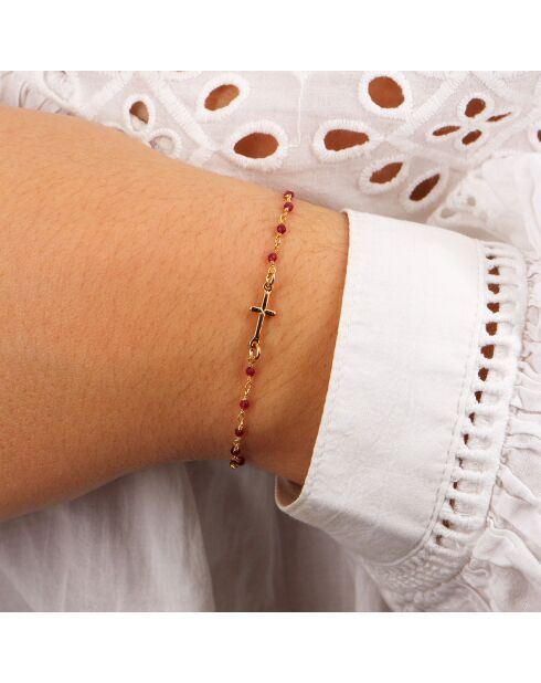 Mini-Steinkreuz-Armband aus vergoldetem Messing/Granat