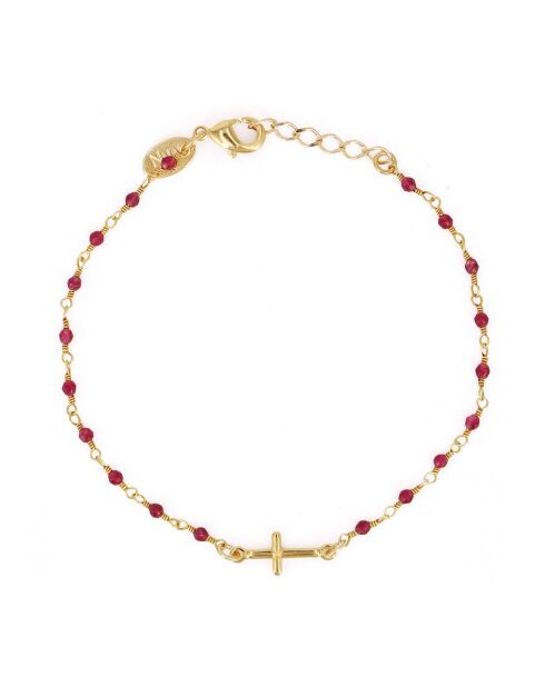 Mini-Steinkreuz-Armband aus vergoldetem Messing/Granat