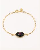 Mini bracciale in ottone dorato/pietra di agata nera