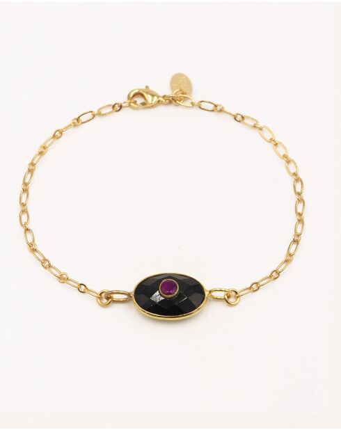 Mini-Armband aus goldenem Messing/schwarzem Achat