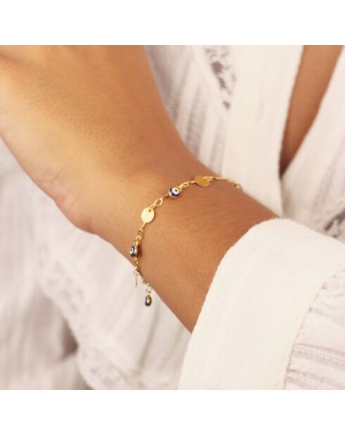 Bracelet en laiton Mini Eyes doré/bleu