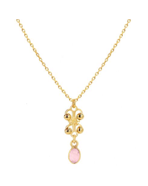 Collier Farah en laiton doré/Quartz rose