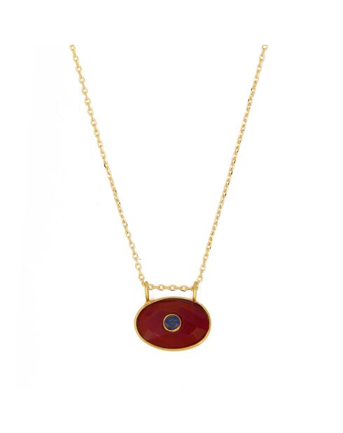 Collier New Deva en Laiton doré/Agate rouge