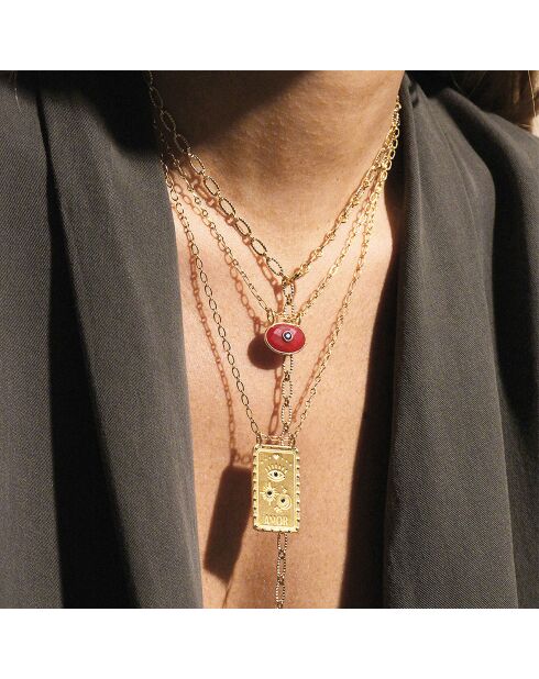 Collier New Deva en Laiton doré/Agate rouge