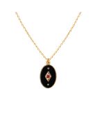 Collier Indie en Laiton doré, Email/Zircone noir