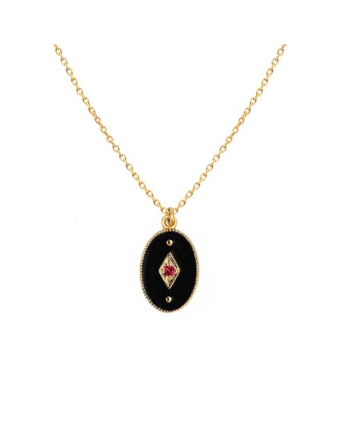 Collier Indie en Laiton doré, Email/Zircone noir