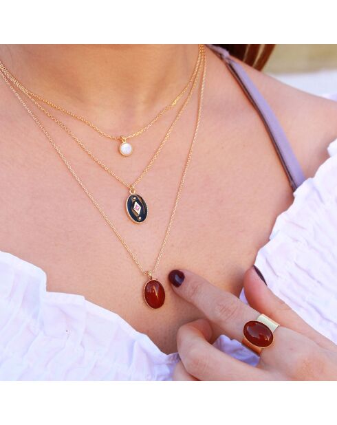 Collier Indie en Laiton doré, Email/Zircone noir
