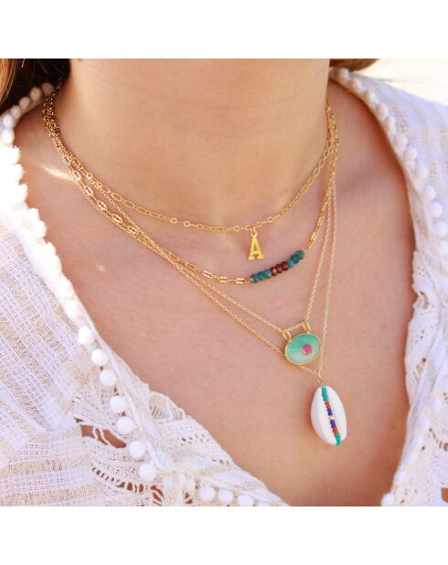 Collier Holy en Laiton doré/Agate verte