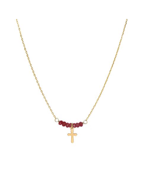 Collier Elena Croix en Laiton doré/Grenat