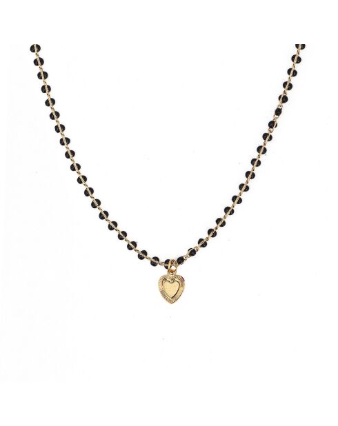 Collier Alena Coeur en Laiton doré/Résine noir