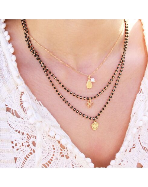 Collier Alena Coeur en Laiton doré/Résine noir