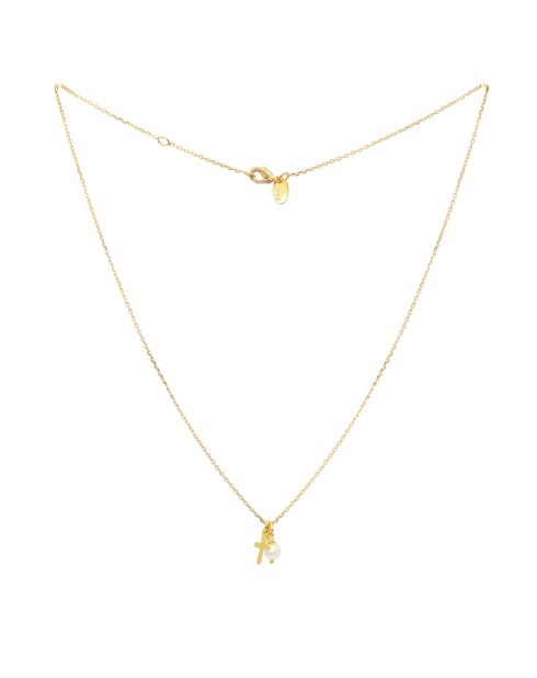 Collier en laiton Lylo doré/perle/croix