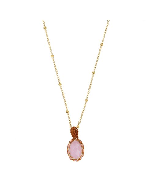 Collier en laiton Mini Chakra doré/calcedoine rose