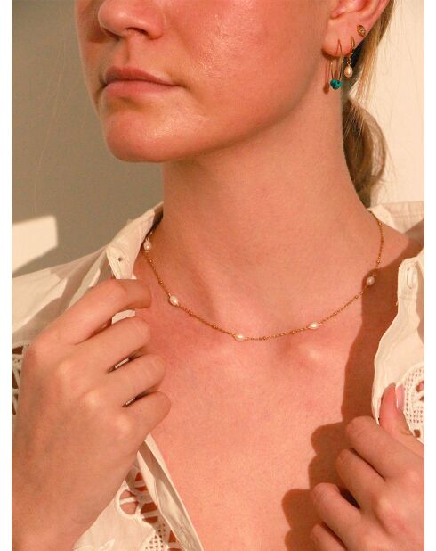Collier en laiton Diane doré/perle blanche