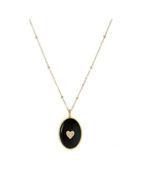 Collier en laiton Salomé Billes Cœur doré/agate noire