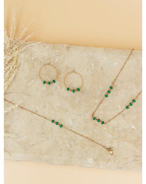 Collier en laiton Louise doré/agate verte
