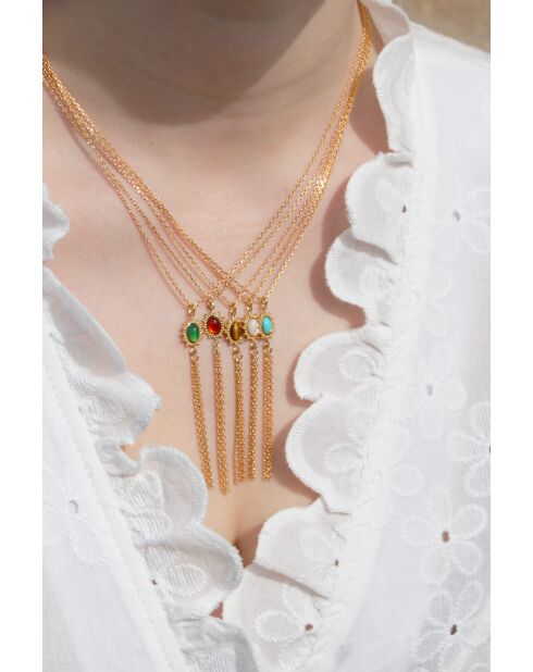 Collier en laiton Solea doré/agate verte