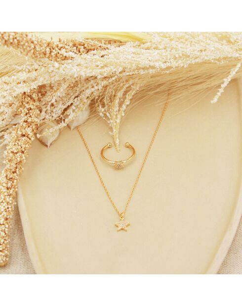 Coffret Lily Collier/Bague ajustable Etoile en Laiton doré/Zircone blanc
