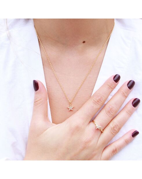 Coffret Lily Collier/Bague ajustable Etoile en Laiton doré/Zircone blanc