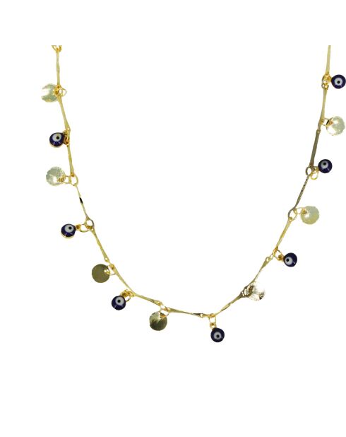 Collier en laiton Mini Eyes doré/bleu