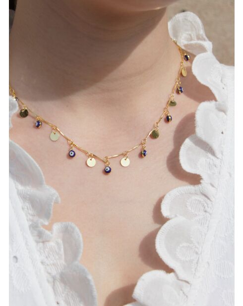 Collier en laiton Mini Eyes doré/bleu