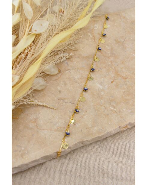 Collier en laiton Mini Eyes doré/bleu