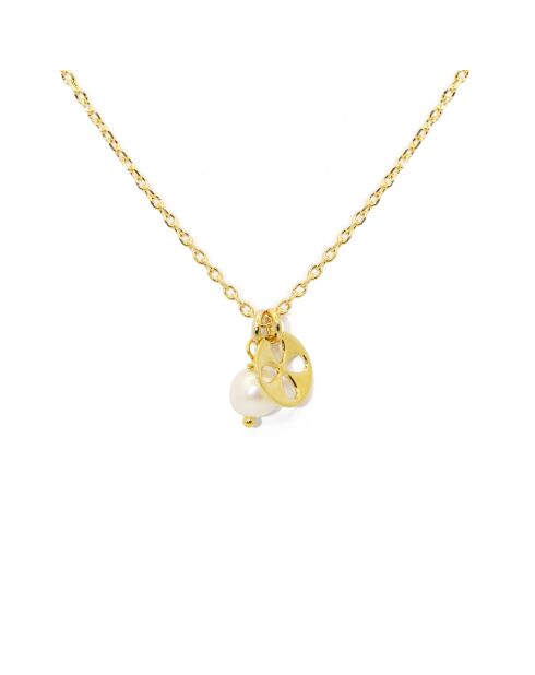 Collier en laiton Lylo doré/perle/fleur ajourée