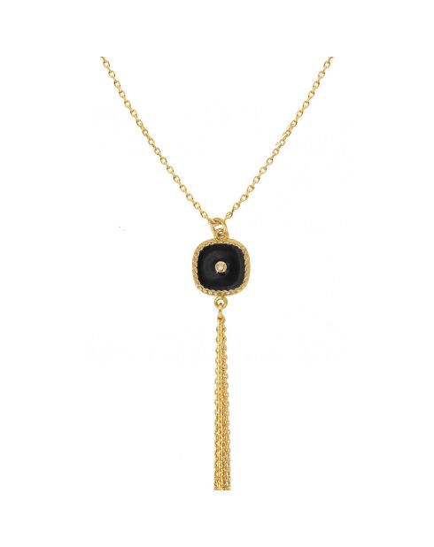 Collier Pompon Belize en Laiton doré/Résine noir