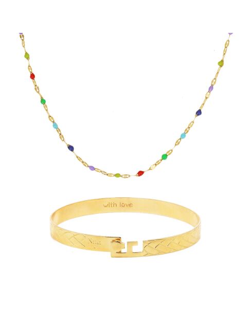Coffret Jonc Eternity/Collier Tutti en Laiton doré/Résine multicolore