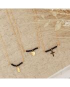 Collier Elena Coeur en Laiton doré/Agate noire