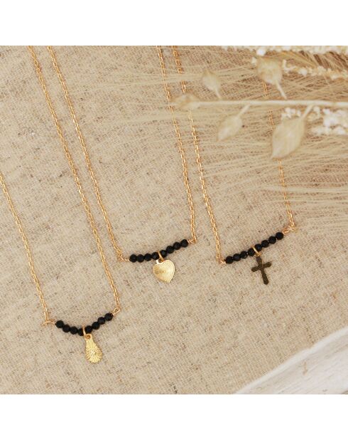 Collier Elena Coeur en Laiton doré/Agate noire