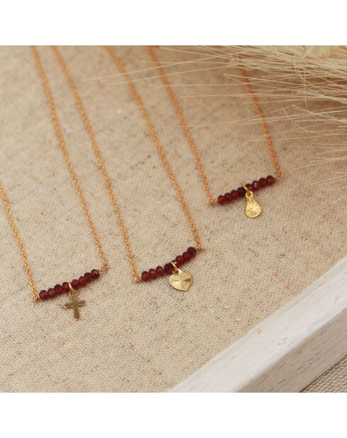 Collier Elena Coeur en Laiton doré/Grenat