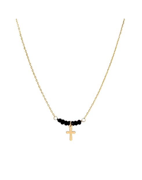Collier Elena Croix en Laiton doré/Agate noire