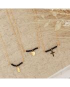 Collier Elena Croix en Laiton doré/Agate noire