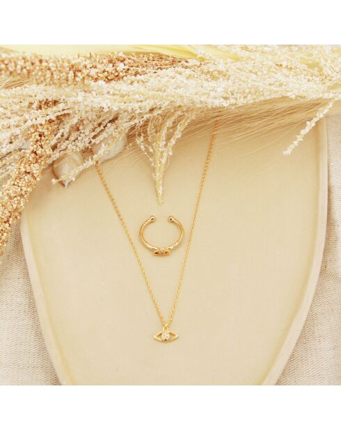 Coffret Lily Collier/Bague ajustable Oeil en Laiton doré/Zircone blanc