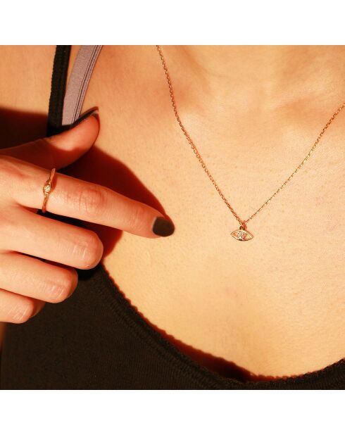 Coffret Lily Collier/Bague ajustable Oeil en Laiton doré/Zircone blanc