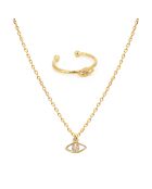Set mit Lilienhalsband/verstellbarem Augenring aus goldfarbenem Messing/weißem Zirkonia