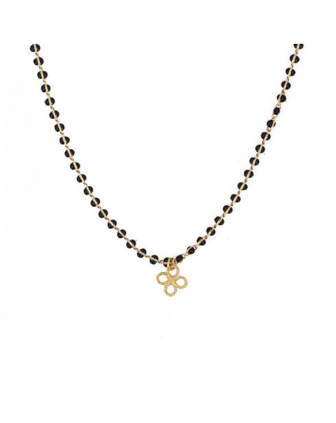 Collier Alena Fleur en Laiton doré/Résine noir