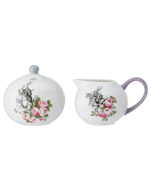 Sucrier & Crémier en Céramique Alice au pays des Merveilles blanc - 200 ml