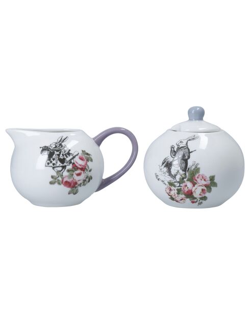 Sucrier & Crémier en Céramique Alice au pays des Merveilles blanc - 200 ml