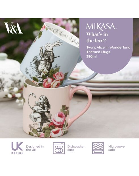 2 Mugs en Céramique Alice au pays des Merveilles multicolores - 380 ml