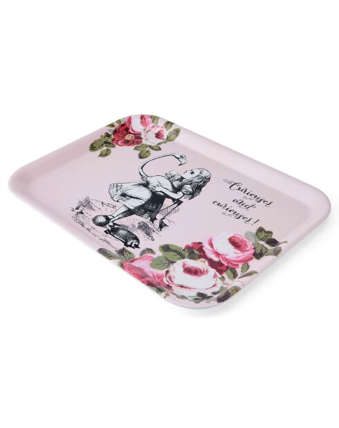 Grand plateau rectangulaire Alice au pays des Merveilles rose - 32x43 cm