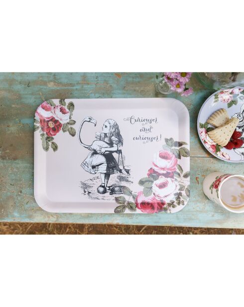 Grand plateau rectangulaire Alice au pays des Merveilles rose - 32x43 cm