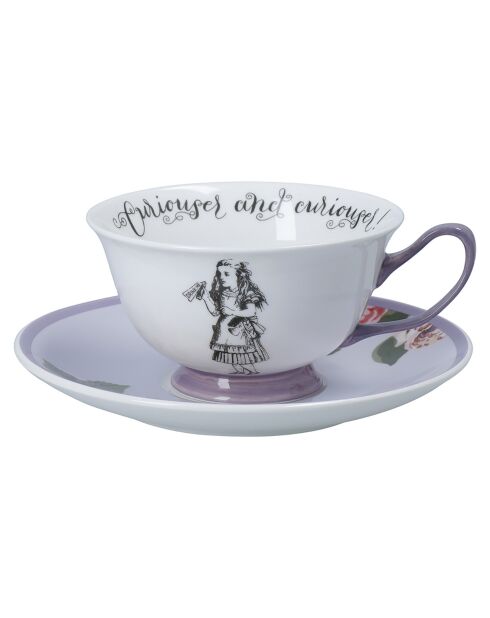 Taza y platillo de cerámica morada de Alicia en el país de las maravillas, 210 ml