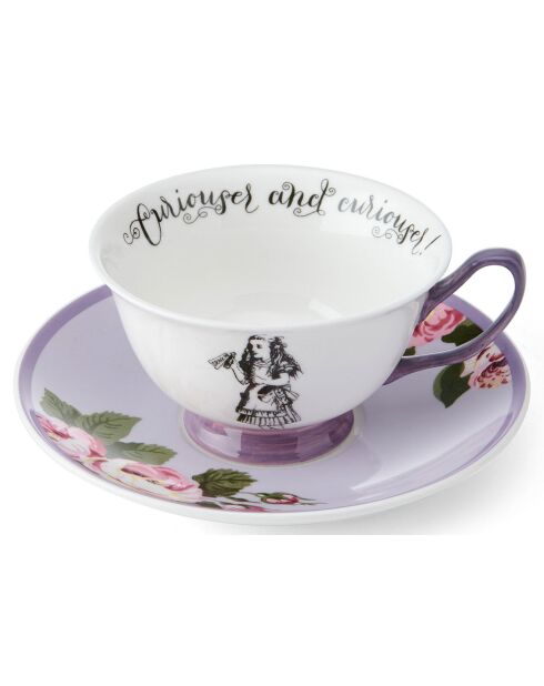 Taza y platillo de cerámica morada de Alicia en el país de las maravillas, 210 ml