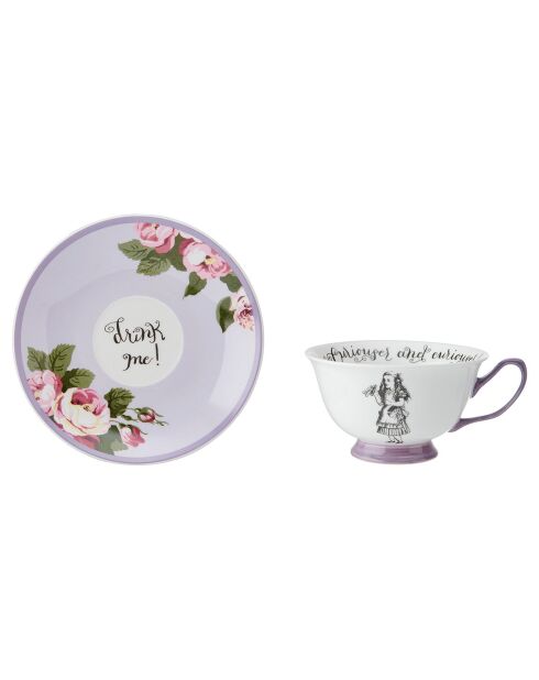 Taza y platillo de cerámica morada de Alicia en el país de las maravillas, 210 ml