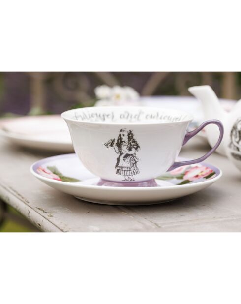 Taza y platillo de cerámica morada de Alicia en el país de las maravillas, 210 ml